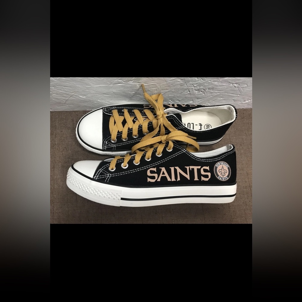 Excellent E-LOV New Orleans Saints Women's Sneakers Black Gold Size 8-8.5 /EU 39